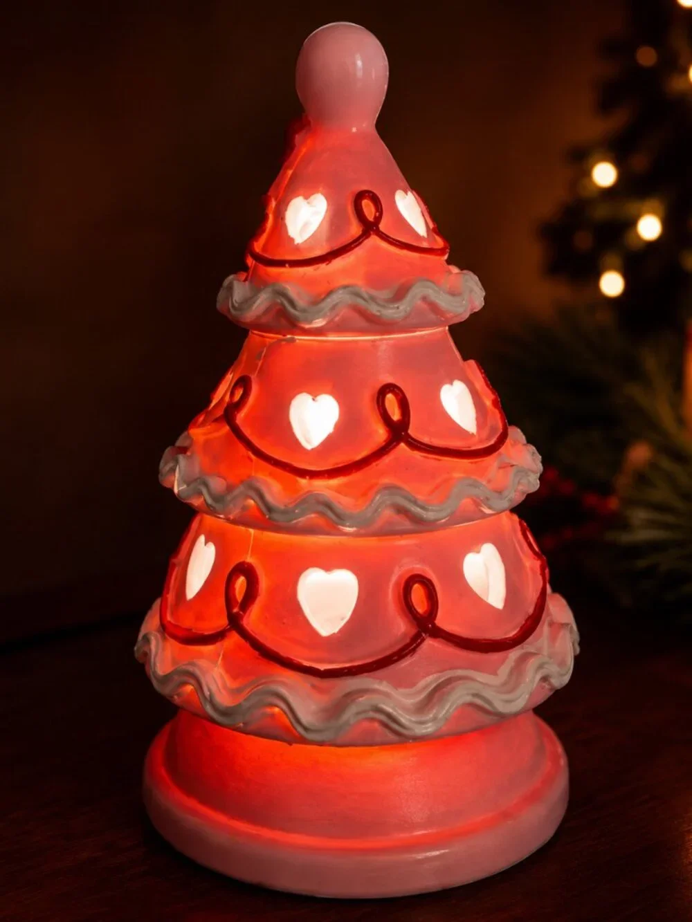 Pink Light-Up Cake Tree Tabletop Decor Heart Cutouts Bow NWT